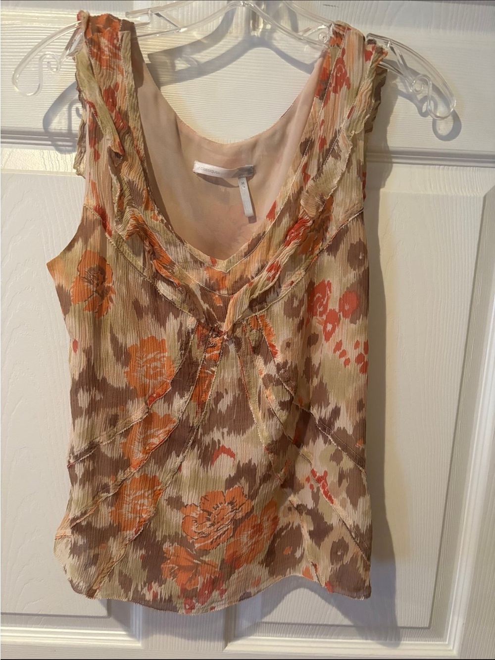 Classiques Entier 100% Silk Sleeveless Ruffle Blouse Floral Print Women’s Size M